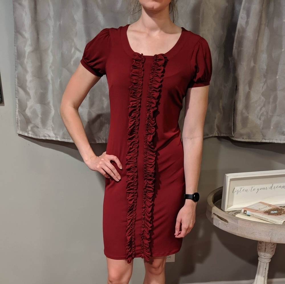 RED dress with ruffle detailing